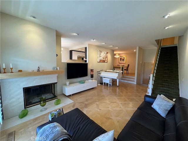 1688 Palisades Dr, Pacific Palisades, CA 90272 - living room featuring recessed lighting and a glass covered fireplace