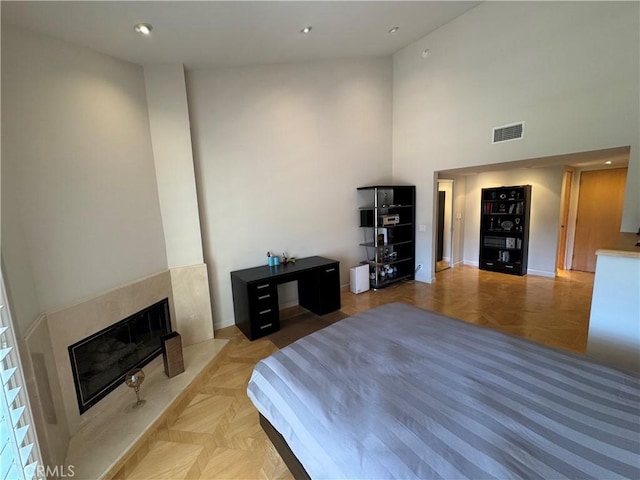 1688 Palisades Dr, Pacific Palisades, CA 90272 - bedroom with a premium fireplace and a towering ceiling