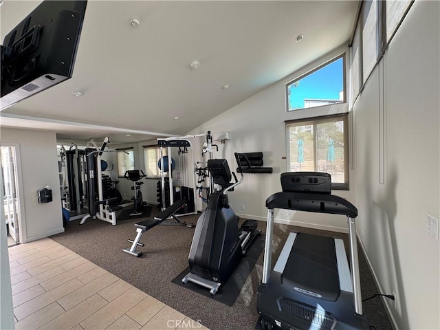 1688 Palisades Dr, Pacific Palisades, CA 90272 - gym with vaulted ceiling, plenty of natural light, and recessed lighting
