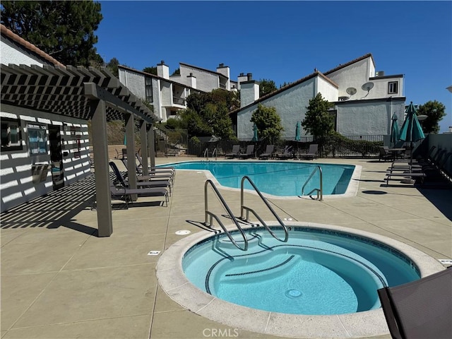 1688 Palisades Dr, Pacific Palisades, CA 90272 - community pool featuring a hot tub, a patio area, and a pergola