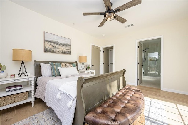 240 Rosemont Blvd, San Gabriel, CA 91775 - bedroom featuring wood finished floors, ensuite bath, and a ceiling fan