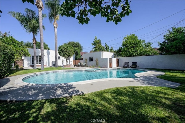 240 Rosemont Blvd, San Gabriel, CA 91775 - view of swimming pool with a yard, a patio area, a pool with connected hot tub, and french doors