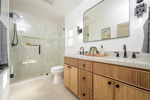 240 Rosemont Blvd, San Gabriel, CA 91775 - bathroom with double vanity, a stall shower, and tile patterned floors