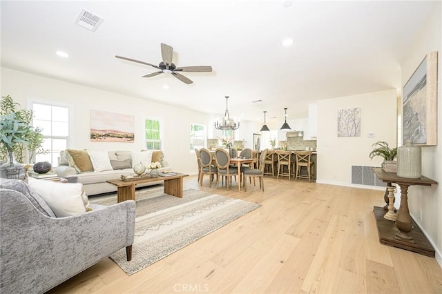 240 Rosemont Blvd, San Gabriel, CA 91775 - living room with ceiling fan, light wood finished floors, a chandelier, and recessed lighting