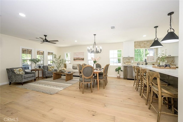 240 Rosemont Blvd, San Gabriel, CA 91775 - dining area featuring light wood finished floors, recessed lighting, ceiling fan, and a chandelier