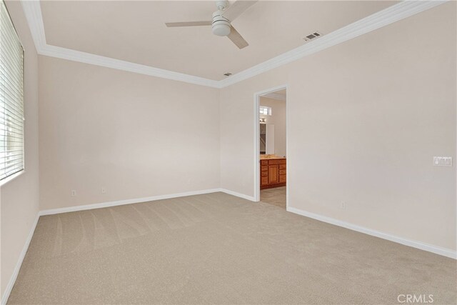 19570 Vermillion Ln, Apple Valley, CA 92308 - unfurnished room with a ceiling fan, light colored carpet, and ornamental molding