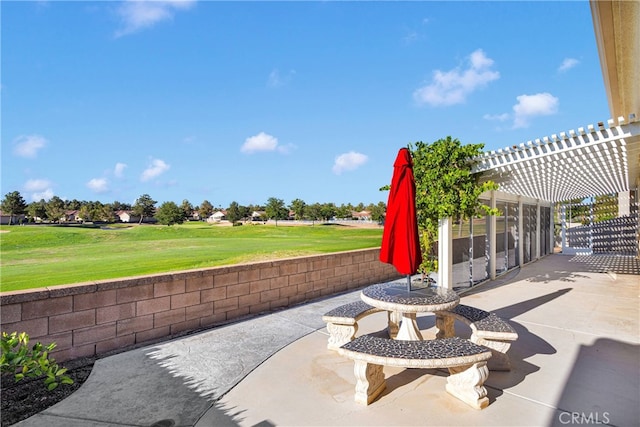 19570 Vermillion Ln, Apple Valley, CA 92308 - view of patio / terrace featuring a pergola and view of golf course