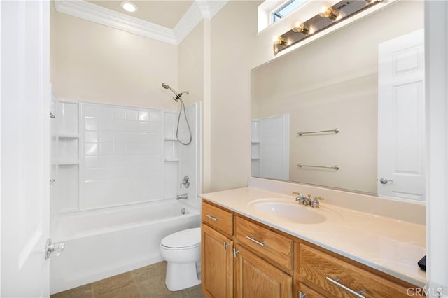 19570 Vermillion Ln, Apple Valley, CA 92308 - full bathroom featuring vanity, crown molding, and washtub / shower combination