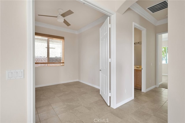 19570 Vermillion Ln, Apple Valley, CA 92308 - unfurnished room featuring ceiling fan, healthy amount of natural light, ornamental molding, and light tile patterned floors