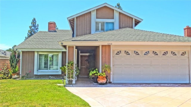 3210 S Center St, Santa Ana, CA 92704 - traditional-style home with a chimney, driveway, a front yard, and a shingled roof