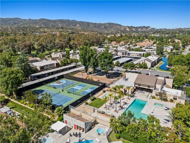 25735 Hogan Dr Unit E11, Valencia, CA 91355 - aerial view of residential area featuring a pool and mountains