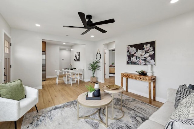 3821 Shiloh Rd, San Diego, CA 92105 - living room featuring ceiling fan, recessed lighting, and light wood-type flooring