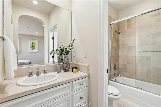 3 Coral Cay, Newport Coast, CA 92657 - bathroom with vanity, combined bath / shower with glass door, recessed lighting, and tile patterned floors