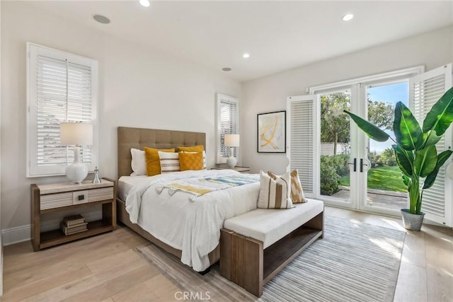 3 Coral Cay, Newport Coast, CA 92657 - bedroom featuring access to exterior, french doors, light wood-style floors, and recessed lighting