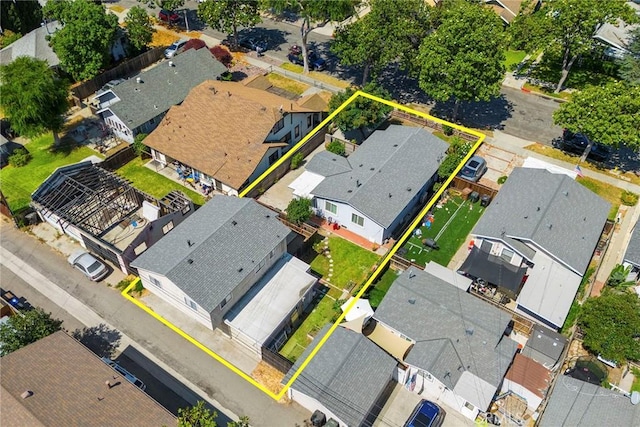 124 N Princeton Ave, Fullerton, CA 92831 - aerial perspective of suburban area featuring property parcel outlined