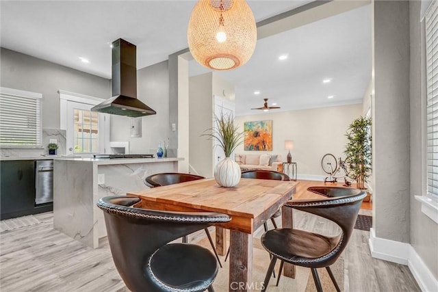 1616 E Ocean Blvd Unit 6, Long Beach, CA 90802 - dining area with light wood finished floors, a ceiling fan, and recessed lighting