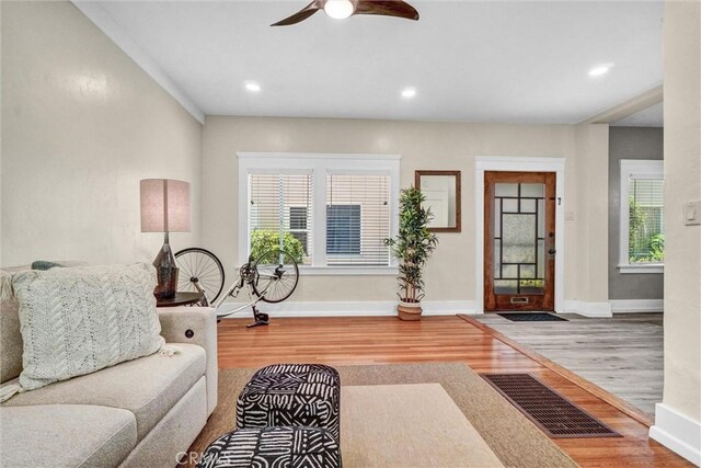 1616 E Ocean Blvd Unit 6, Long Beach, CA 90802 - living room with wood finished floors, ceiling fan, and recessed lighting