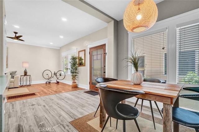 1616 E Ocean Blvd Unit 6, Long Beach, CA 90802 - dining space with wood finished floors, recessed lighting, and ceiling fan