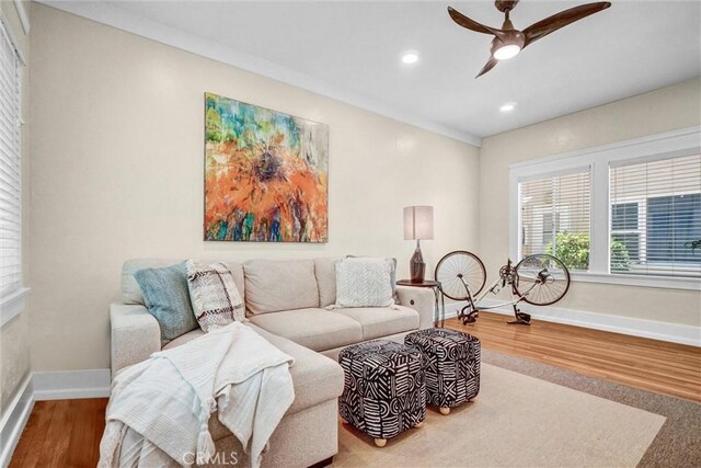 1616 E Ocean Blvd Unit 6, Long Beach, CA 90802 - living area with a ceiling fan, wood finished floors, and recessed lighting