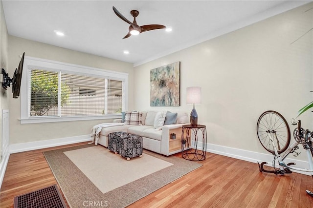 1616 E Ocean Blvd Unit 6, Long Beach, CA 90802 - living room with a ceiling fan, wood finished floors, and recessed lighting