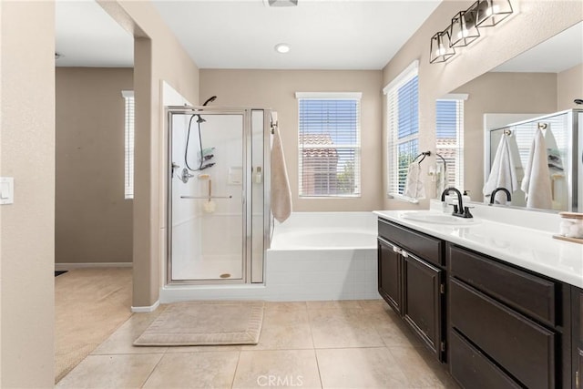 1474 De La Vina St, Chula Vista, CA 91913 - full bath featuring a garden tub, vanity, a shower stall, and tile patterned flooring
