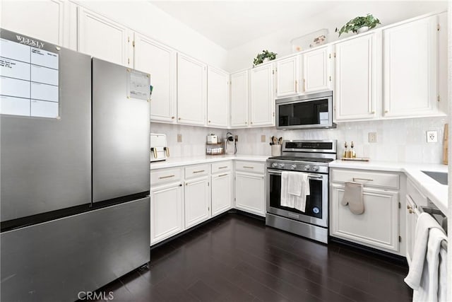 1474 De La Vina St, Chula Vista, CA 91913 - kitchen featuring stainless steel appliances, light countertops, white cabinets, and backsplash