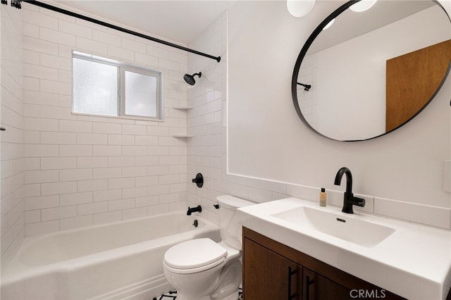 1245 Palm Ave, Chico, CA 95926 - bathroom featuring vanity, washtub / shower combination, and tile walls