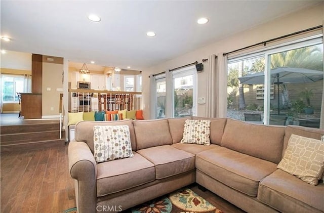 25491 2nd St, Lake Forest, CA 92630 - living area featuring healthy amount of natural light, recessed lighting, and dark wood finished floors