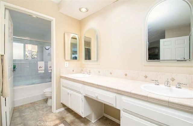 25491 2nd St, Lake Forest, CA 92630 - bathroom with double vanity and bath / shower combo with glass door