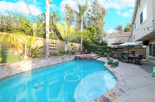 25491 2nd St, Lake Forest, CA 92630 - view of swimming pool with a fenced backyard, a patio, and a pool with connected hot tub