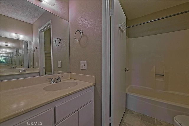 1209 Edwards St Unit 56, Redlands, CA 92374 - bathroom featuring vanity, a textured wall, shower / bath combination, tile patterned floors, and a textured ceiling