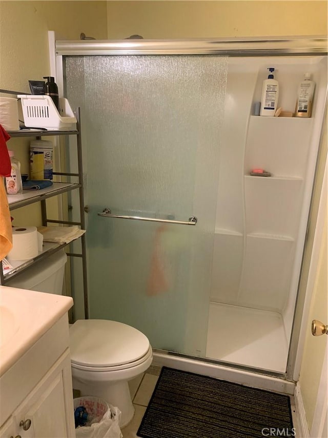 1017 W Bishop St Unit 202, Santa Ana, CA 92703 - bathroom featuring a shower stall, vanity, and tile patterned floors