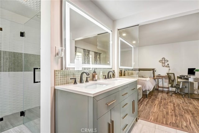 458 Termino Ave, Corona, CA 92879 - full bath with double vanity, a stall shower, and tile patterned floors