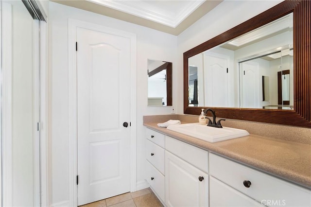19622 Crestknoll Dr, Yorba Linda, CA 92886 - bathroom with vanity, crown molding, and tile patterned flooring