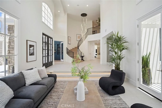 4 Ebony Glade, Laguna Niguel, CA 92677 - living area featuring a high ceiling and stairs