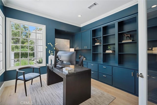 4 Ebony Glade, Laguna Niguel, CA 92677 - home office featuring light wood finished floors, crown molding, and recessed lighting