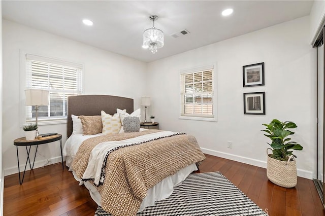 744 S 5th St, Montebello, CA 90640 - bedroom with hardwood / wood-style floors, a chandelier, and recessed lighting