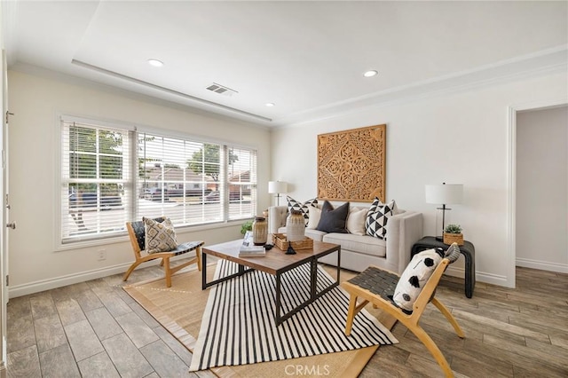 744 S 5th St, Montebello, CA 90640 - living area with light wood-type flooring, recessed lighting, and ornamental molding
