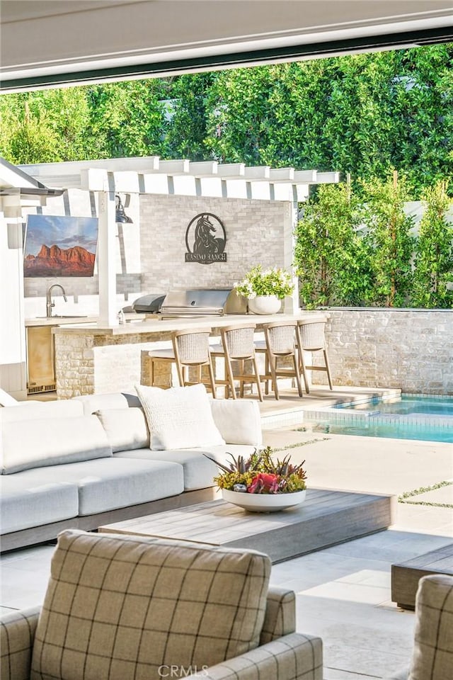 2001 Port Ramsgate Pl, Newport Beach, CA 92660 - view of patio featuring outdoor lounge area, exterior kitchen, an outdoor pool, and a bar