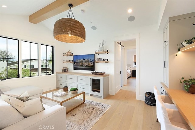 2001 Port Ramsgate Pl, Newport Beach, CA 92660 - living room with light wood-type flooring, wine cooler, and recessed lighting