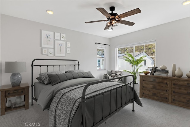 35115 Vine Pl, Fallbrook, CA 92028 - bedroom with light carpet, recessed lighting, and a ceiling fan