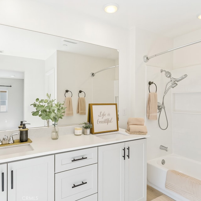 35115 Vine Pl, Fallbrook, CA 92028 - full bathroom with double vanity, shower / bathtub combination, and recessed lighting