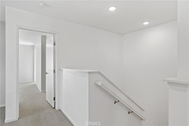 35115 Vine Pl, Fallbrook, CA 92028 - corridor with an upstairs landing, light colored carpet, and recessed lighting