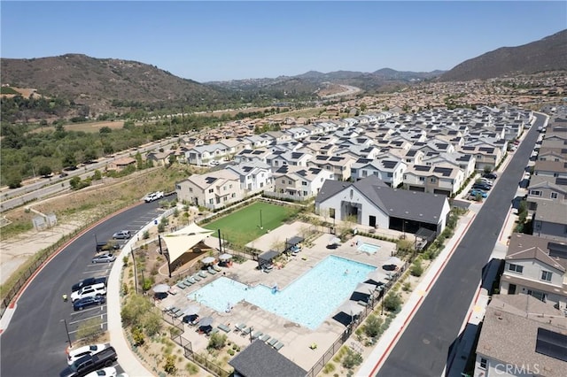 35115 Vine Pl, Fallbrook, CA 92028 - aerial perspective of suburban area featuring a pool and a mountain backdrop