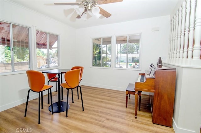 10520 Haskell Ave, Granada Hills, CA 91344 - dining area with plenty of natural light, a ceiling fan, and light wood finished floors