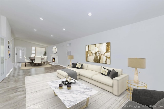 110 S Baymar St, West Covina, CA 91791 - living room with lofted ceiling, light wood finished floors, and recessed lighting