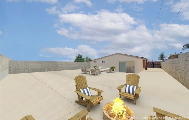 110 S Baymar St, West Covina, CA 91791 - fenced backyard with a patio area and an outdoor living space with a fire pit