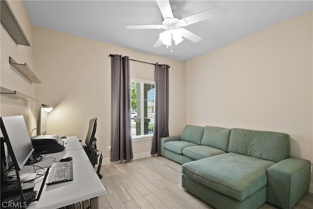 1018 W 15th St, Upland, CA 91786 - home office featuring light wood-style flooring and a ceiling fan