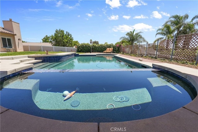 1018 W 15th St, Upland, CA 91786 - view of pool with an outdoor hot tub, a fenced backyard, and a patio