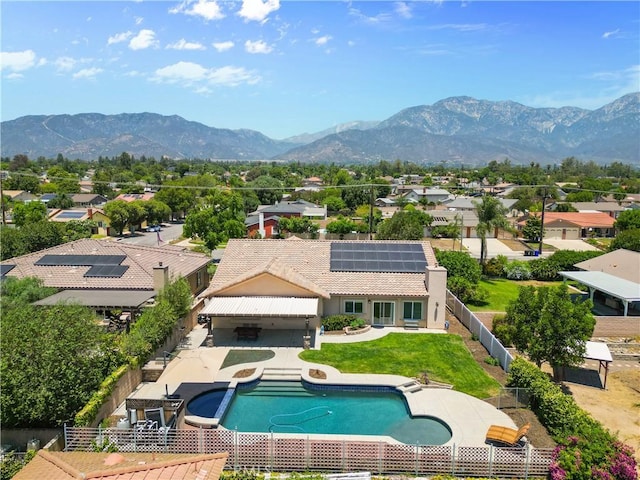 1018 W 15th St, Upland, CA 91786 - view of pool featuring a fenced backyard, a residential view, a mountain view, and a patio